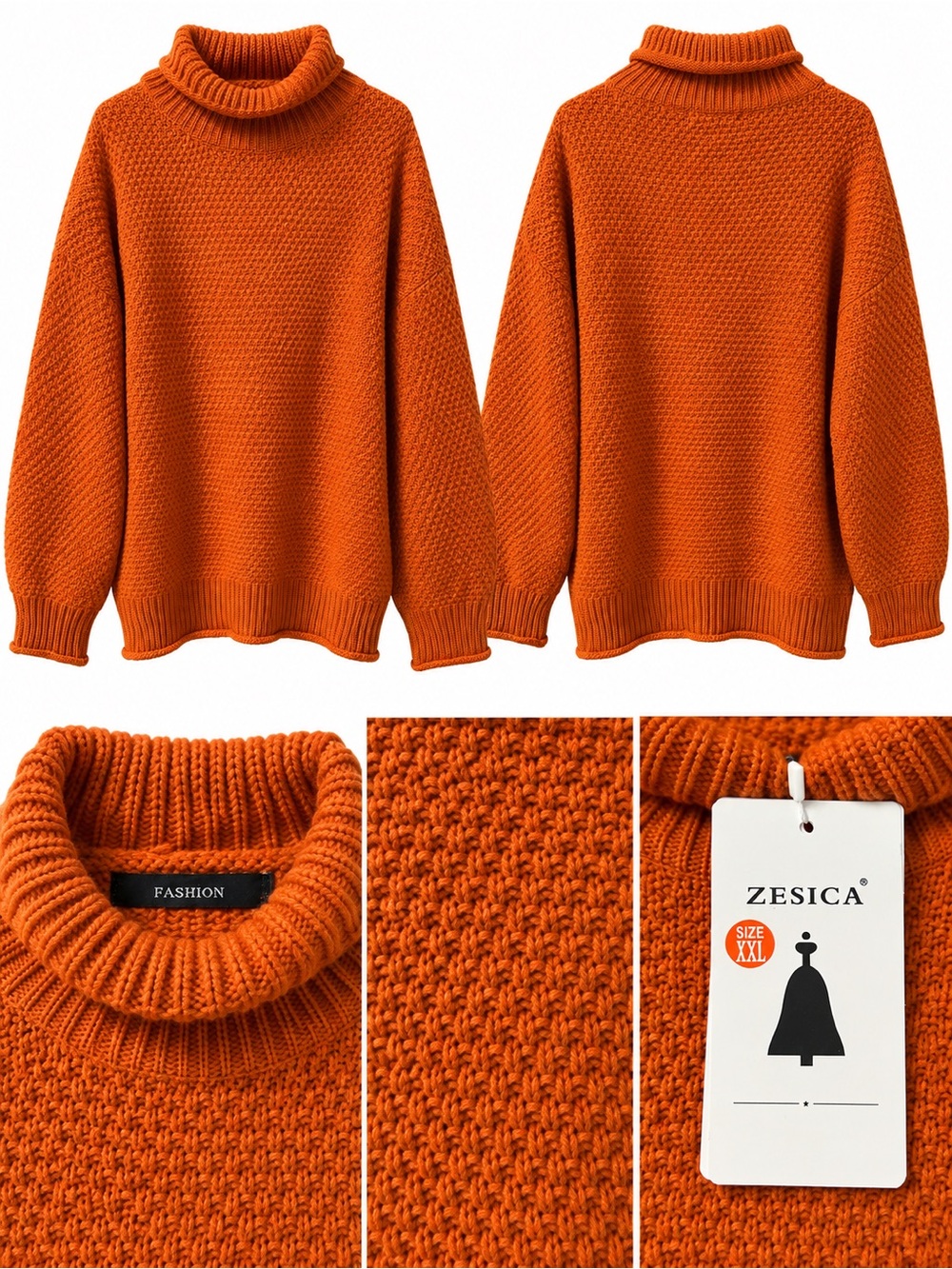 ZESICA Burnt Orange Turtleneck Sweater â XXL